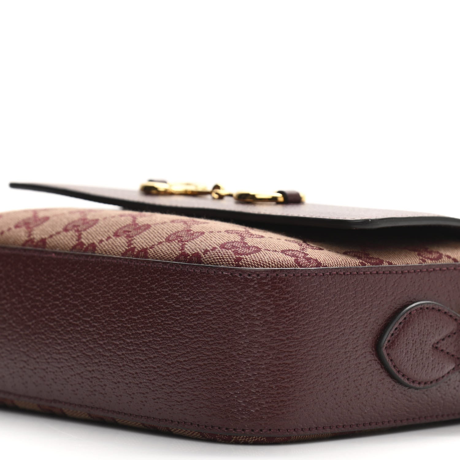 Gucci Monogram Textured Dollar Calfskin Small Horsebit 1955 Shoulder Bag Sahara Rubino Chardonnay 10 of 10
