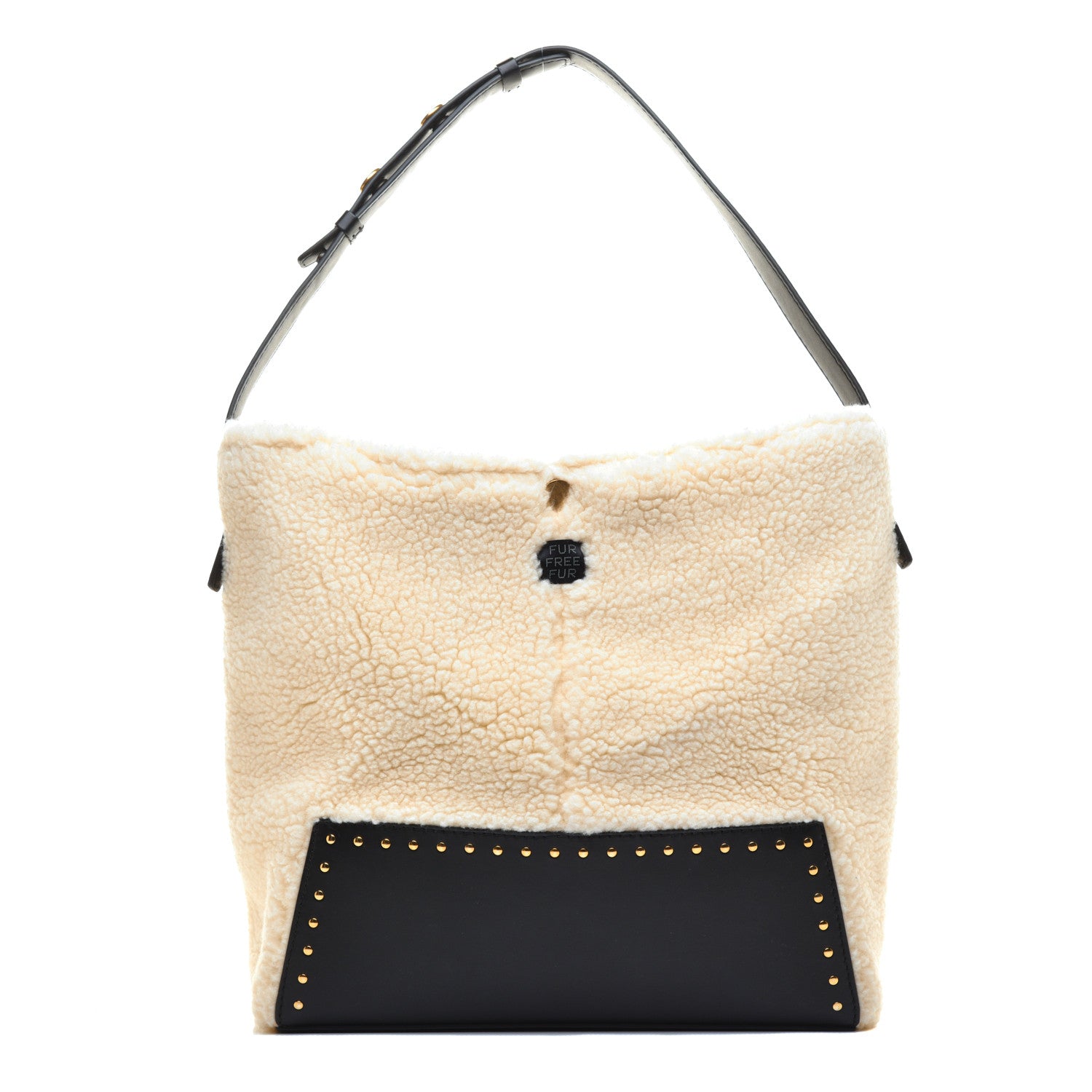 Stella McCartney Eco Alter Nappa Shearling Popper Bucket Bag Black White 1 of 8