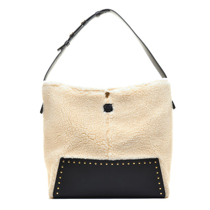 Stella McCartney Eco Alter Nappa Shearling Popper Bucket Bag Black White 1 of 8