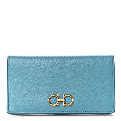 Salvatore Ferragamo Grained Calfskin Gancini Continental Wallet Scandinavian Sky 1 of 10