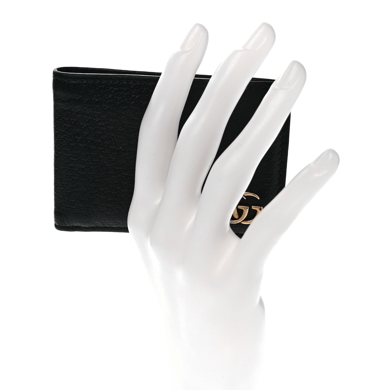 Gucci Calfskin Boar Effect GG Marmont Bi-Fold Wallet Black 2 of 8