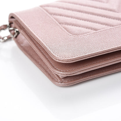 Chanel Metallic Caviar Chevron Quilted Vintage Mademoiselle Wallet On Chain WOC Pink 5 of 10