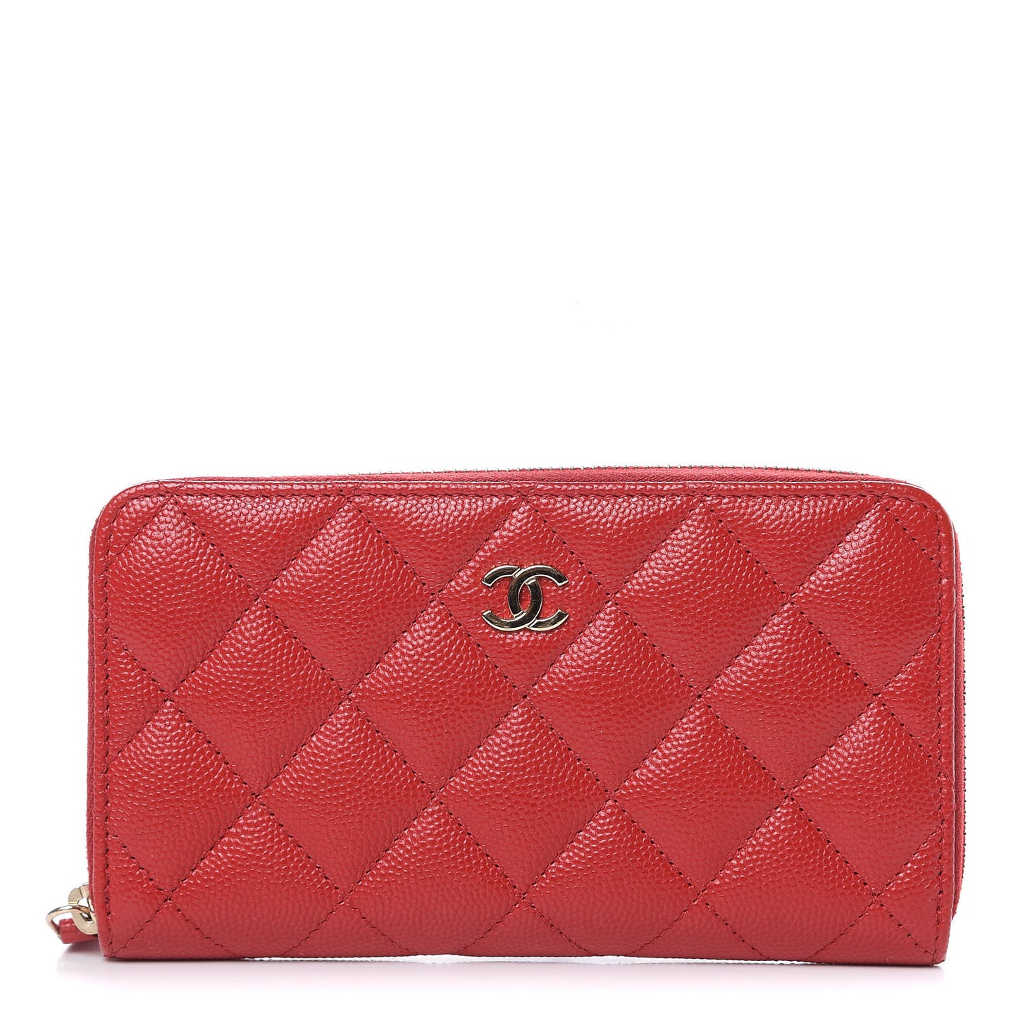 Caviar Quilted Medium Zip Around Wallet Red