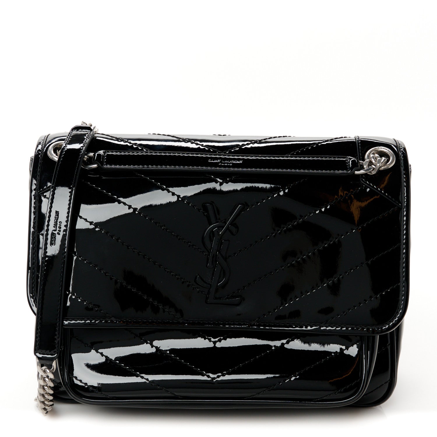 Saint Laurent Patent Matelasse Monogram Medium Niki Chain Satchel Black 1 of 10