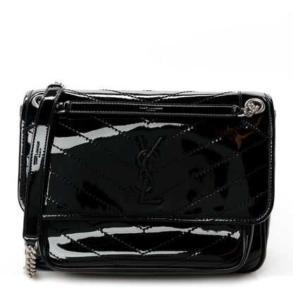 Saint Laurent Patent Matelasse Monogram Medium Niki Chain Satchel Black 1 of 10