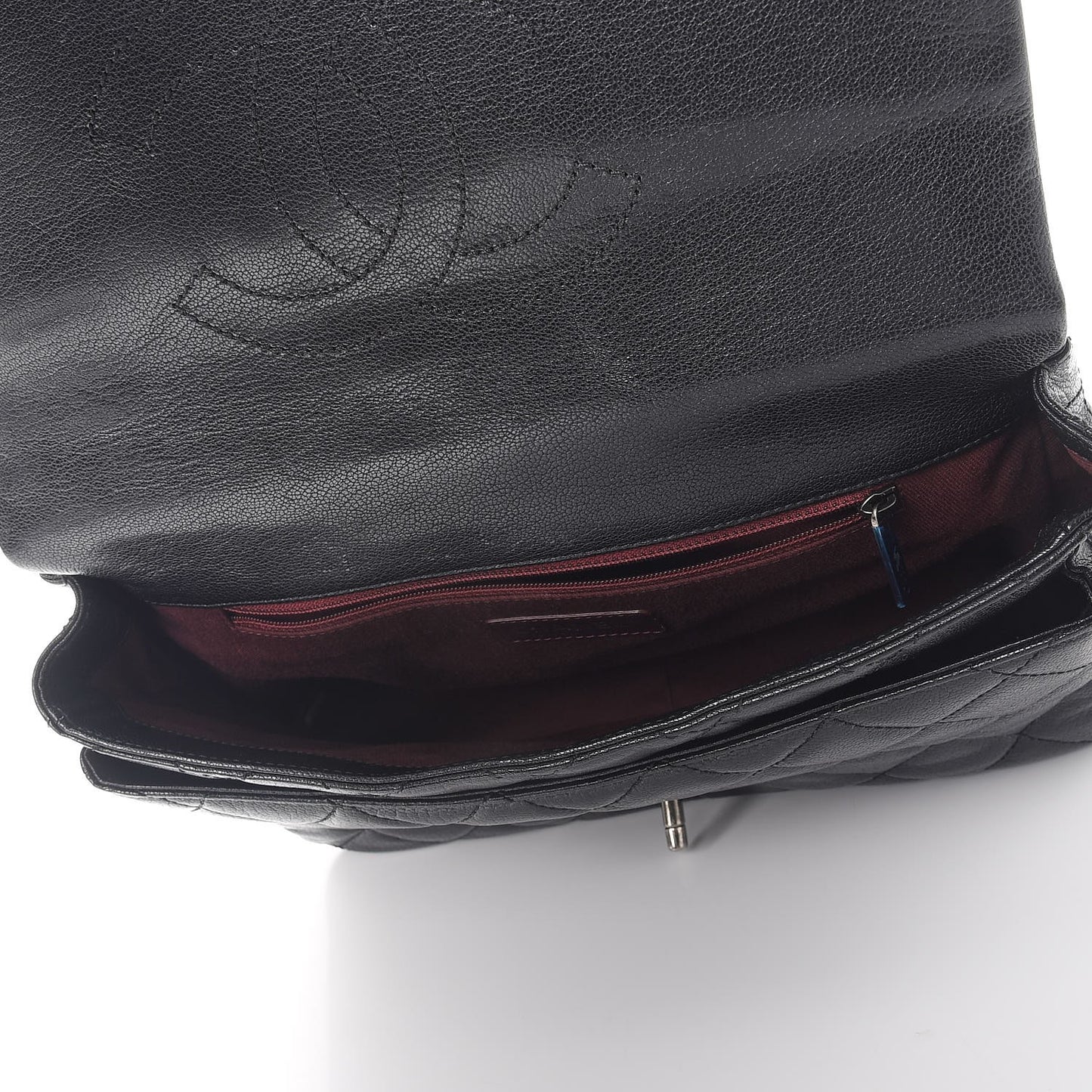 Shiny Goatskin Quilted Large Double Carry Waist Chain Flap Black