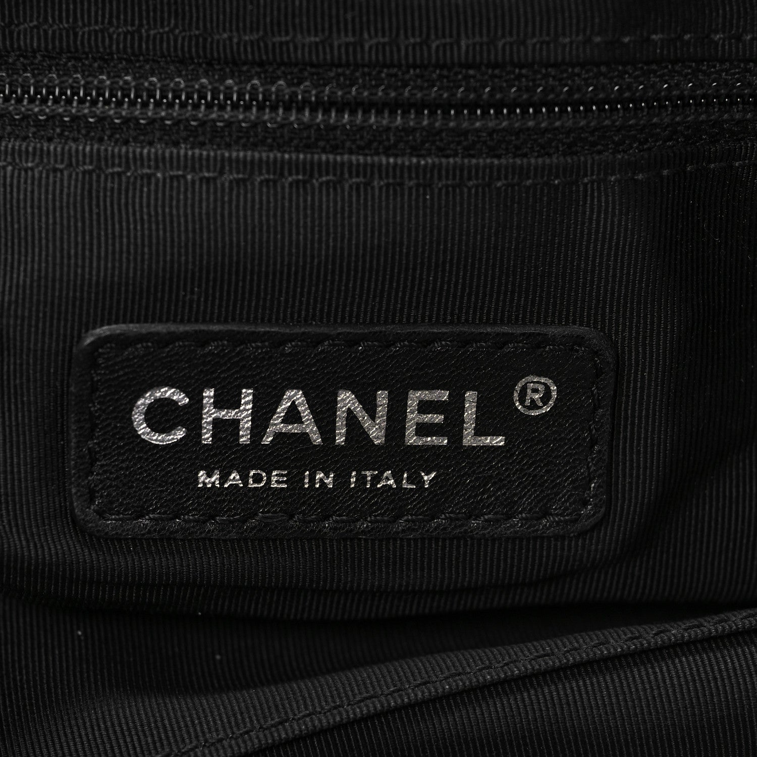 Chanel Striped Canvas Logo Tote Black 6 of 10