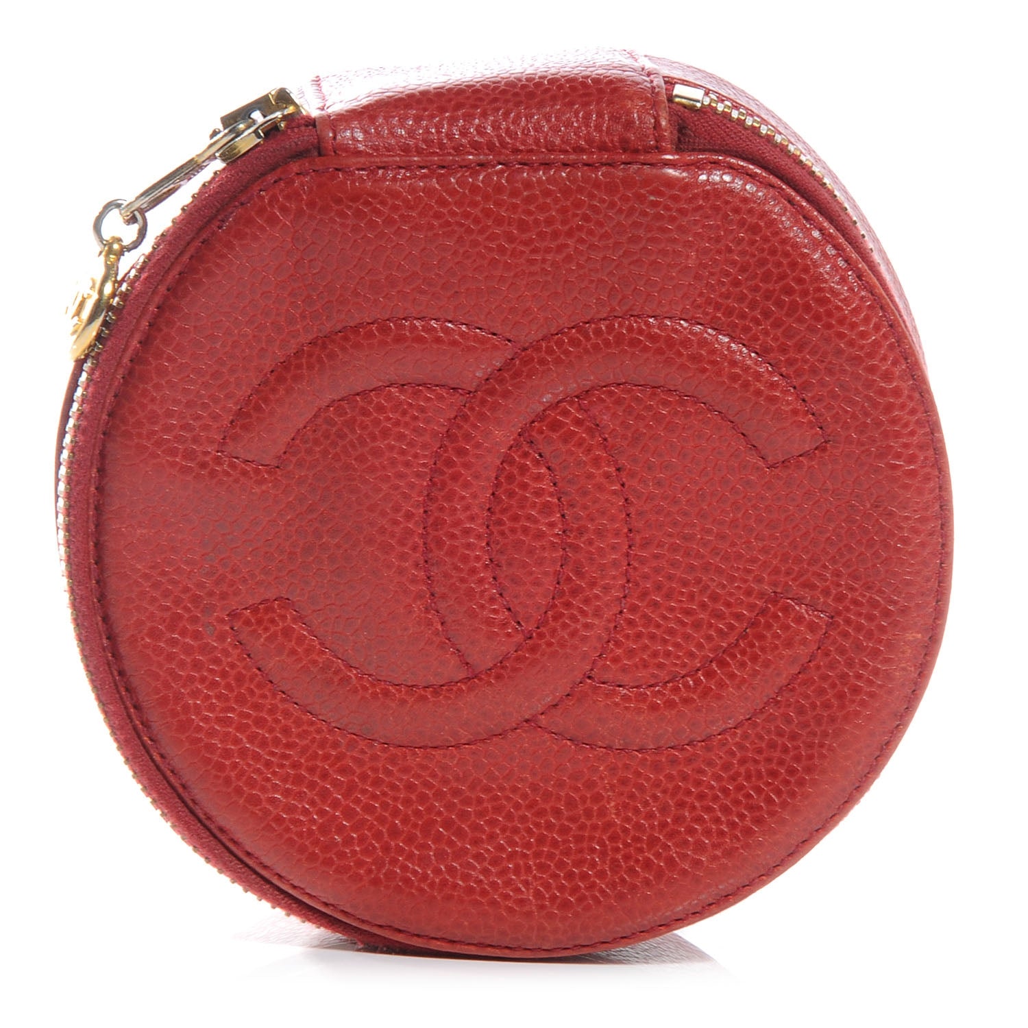 Chanel Caviar Round Jewelry Travel Case Red 1 of 8
