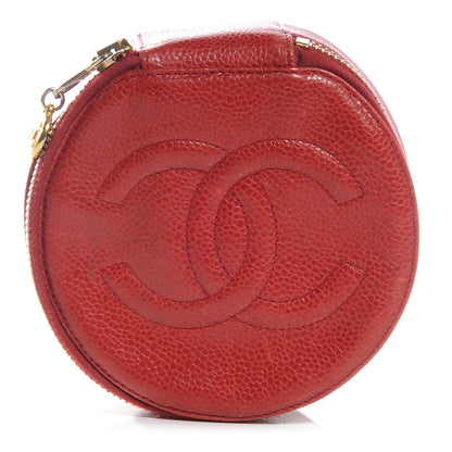 Chanel Caviar Round Jewelry Travel Case Red 1 of 8