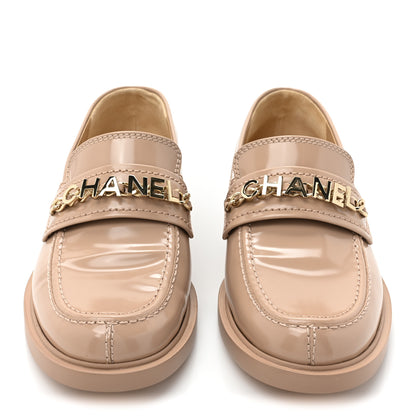 Chanel Shiny Calfskin Logo Loafers 37 Beige 2 of 10