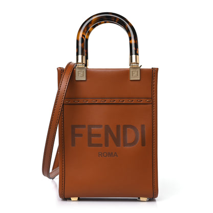 Fendi Vitello King Plexiglass Logo Embossed Mini Fendi Sunshine Shopper Tote Cuoio 1 of 9