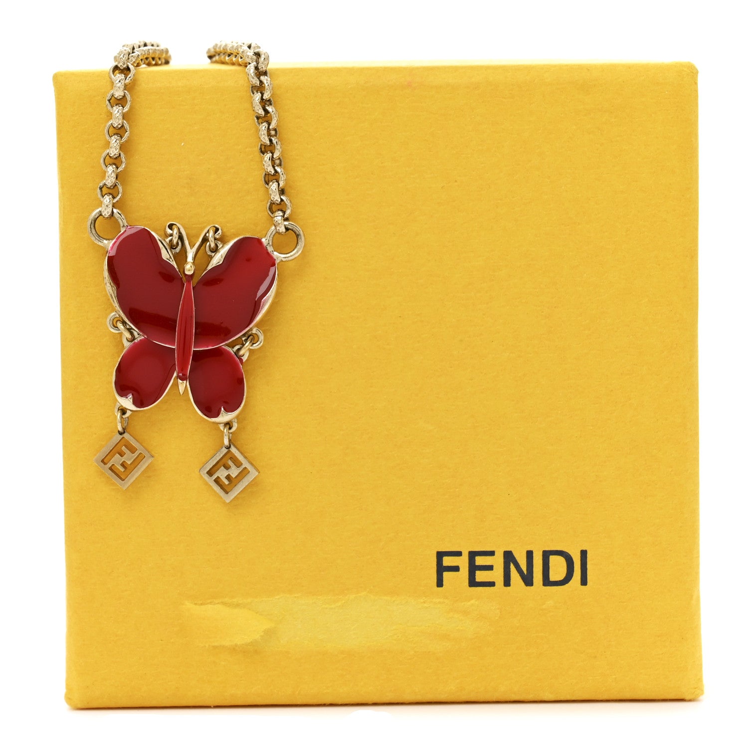 Fendi Metal Enamel Butterfly Pendant Necklace Rosso 7 of 7