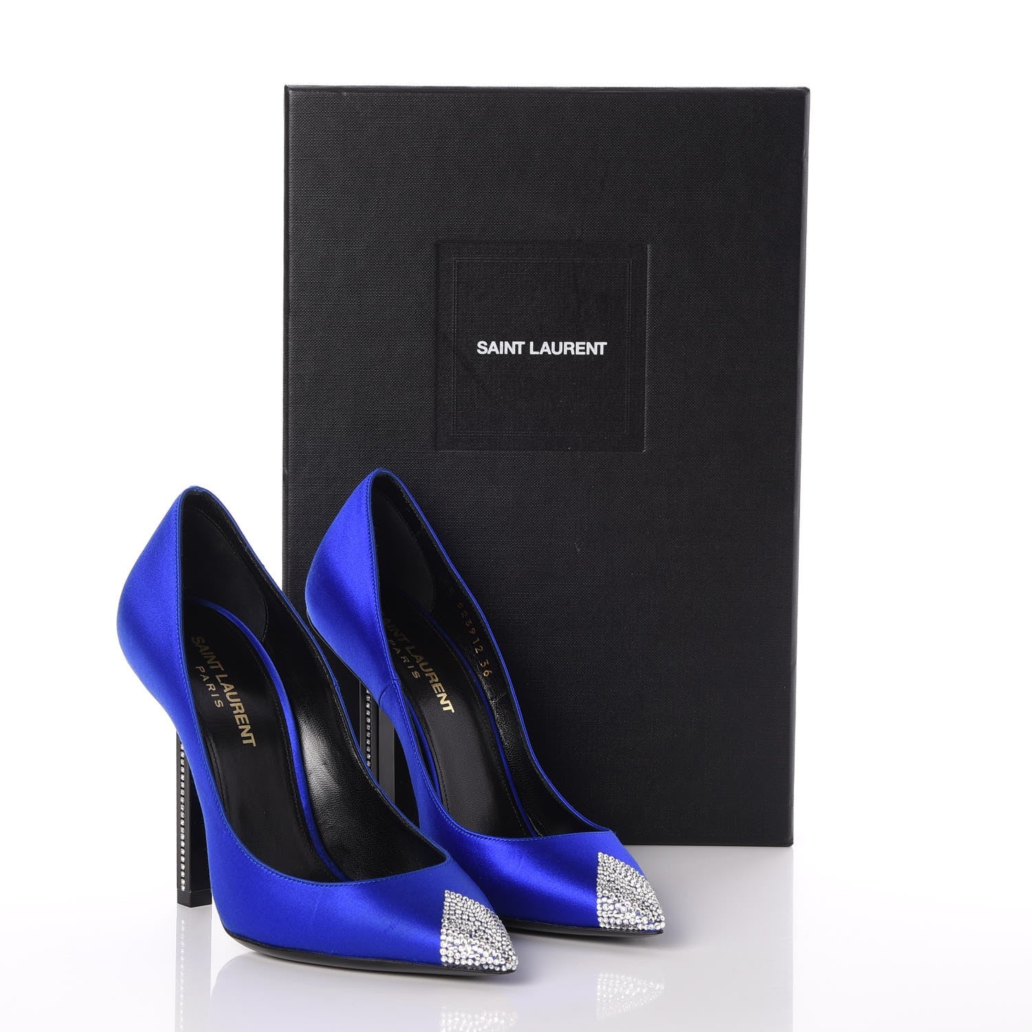 Saint Laurent Satin Crystal Embellished Tower 110 Pump 36 Blue 9 of 9