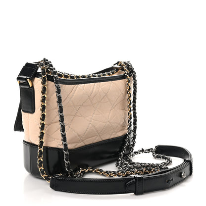 Chanel Aged Calfskin Quilted Small Gabrielle Hobo Beige Black 3 of 10