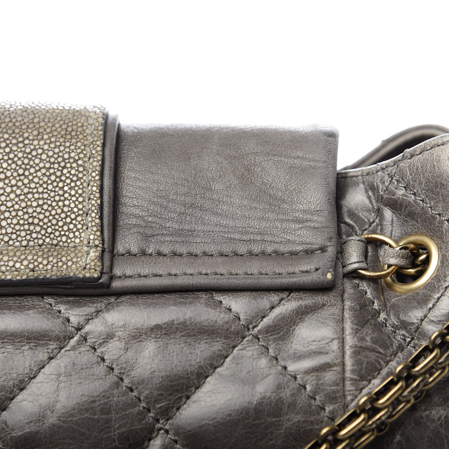 Glazed Calfskin Stingray Bindi CC Accordion Tote Grey