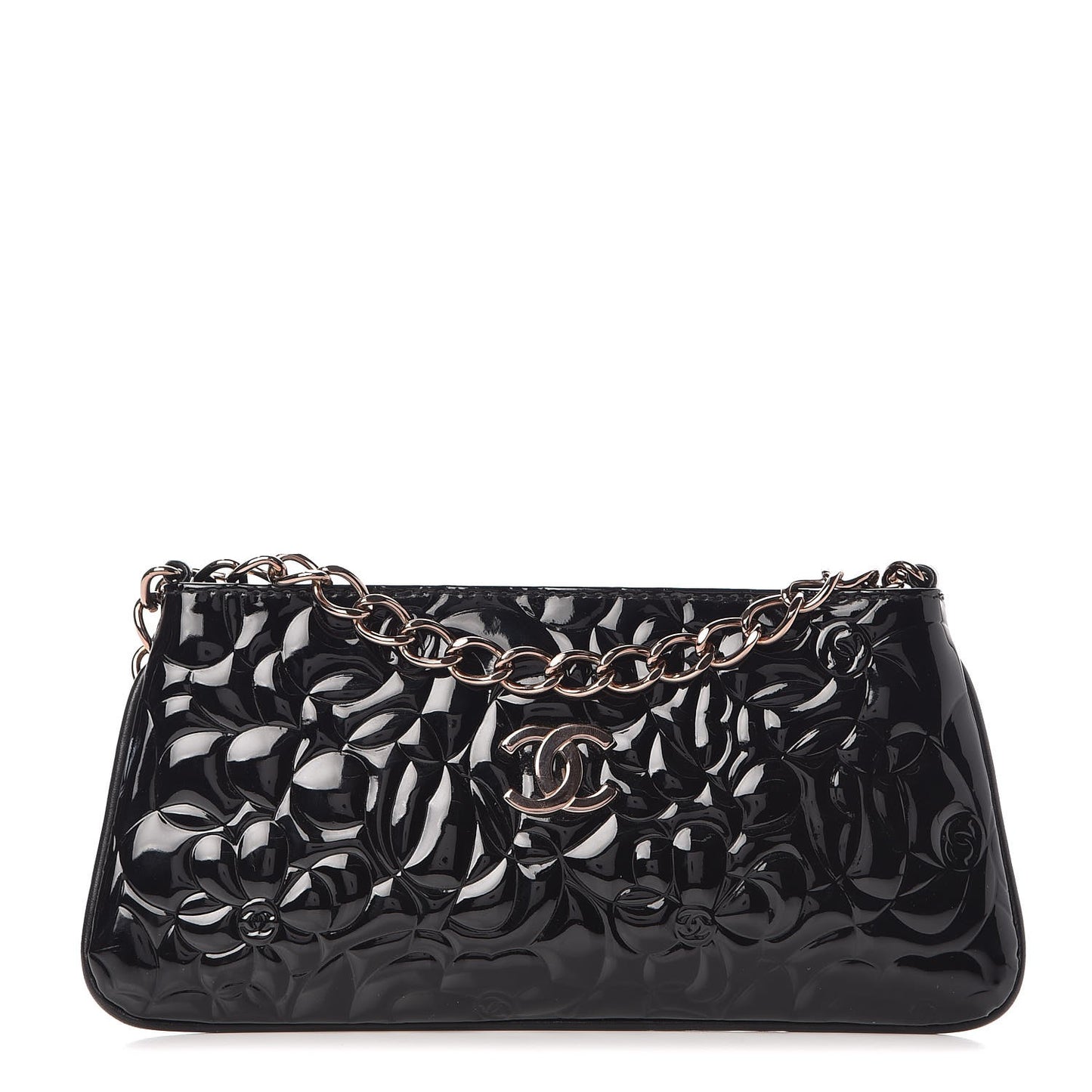 Patent Camellia Embossed Pochette Black