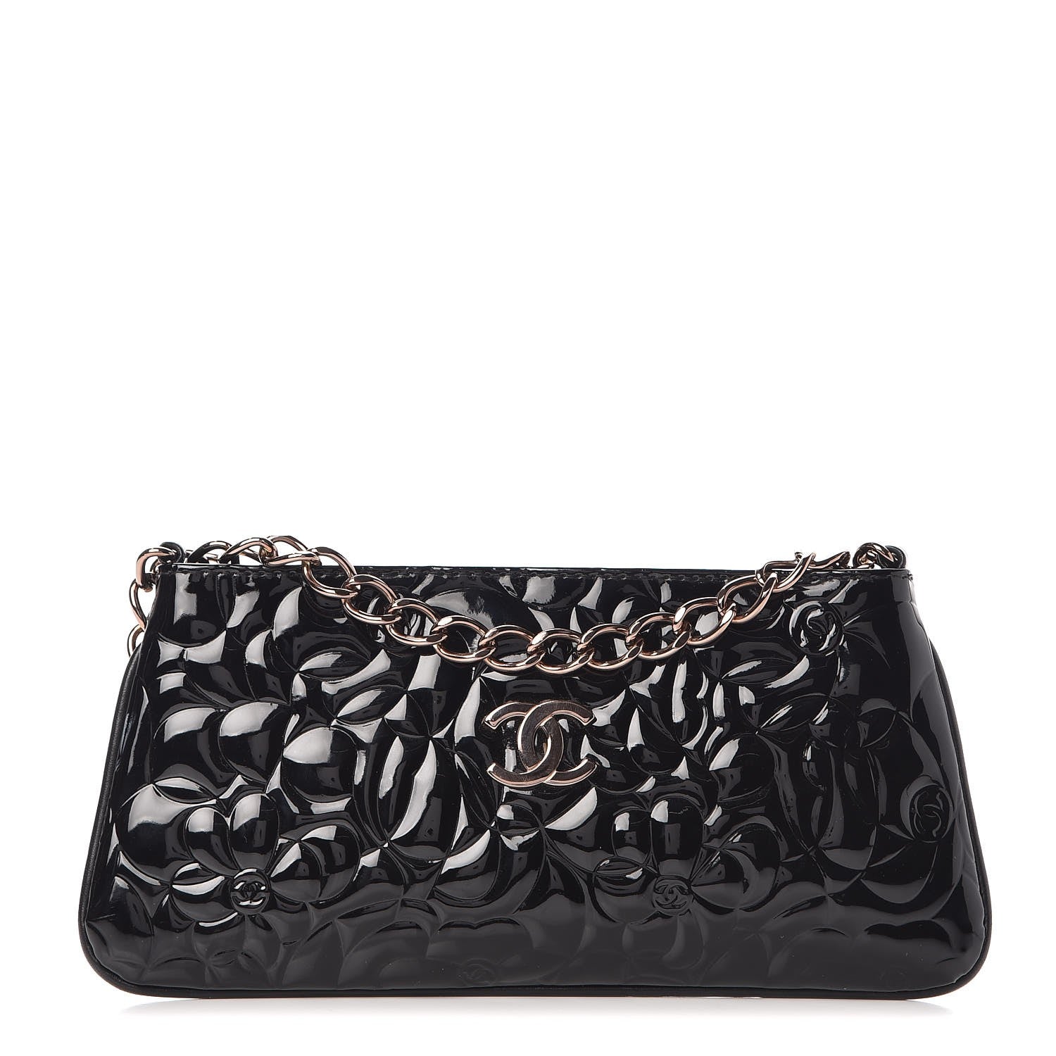 Chanel Patent Camellia Embossed Pochette Black 1 of 7