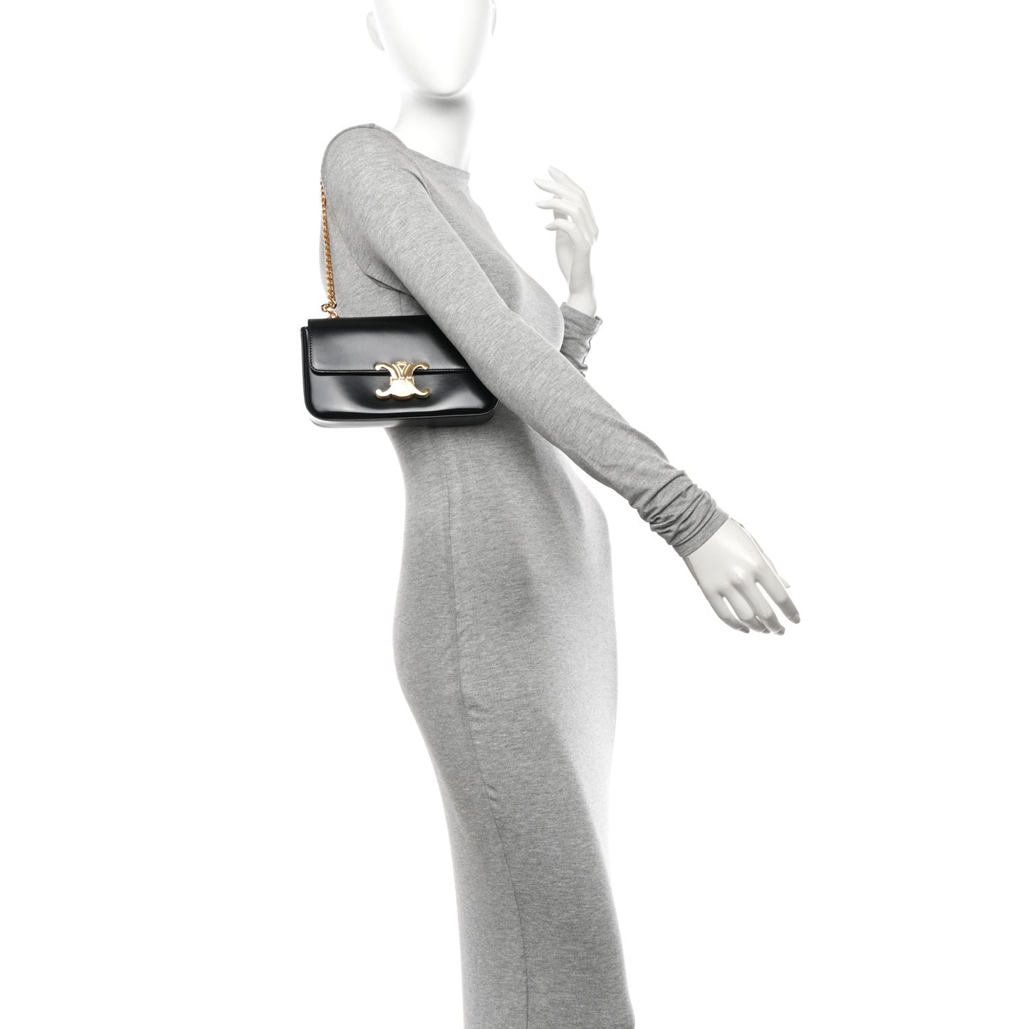 Shiny Calfskin Triomphe Chain Shoulder Bag Black