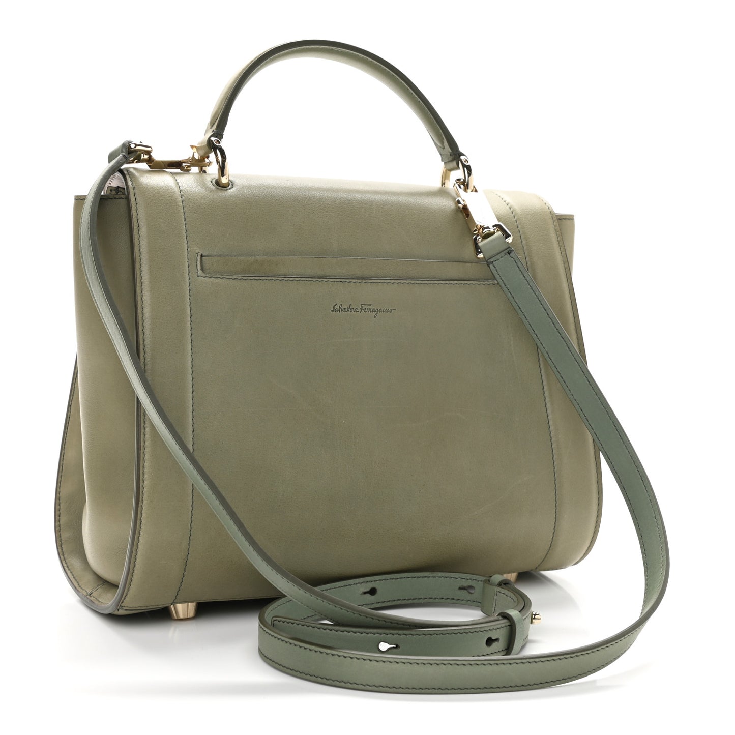 Calfskin Sofia Rainbow Top Handle Bag Dark Olive Green