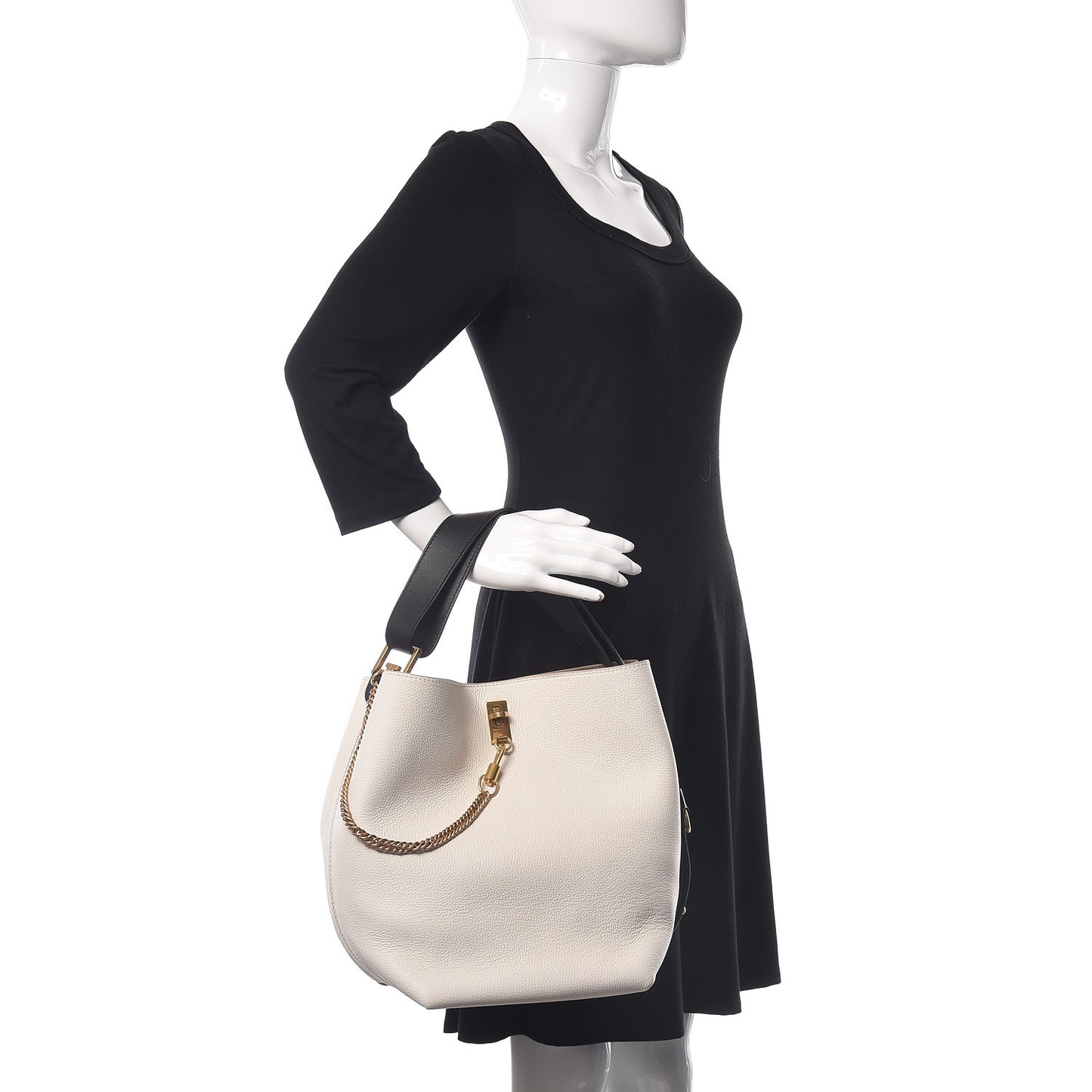 Grained Calfskin Medium GV Bucket Bag White