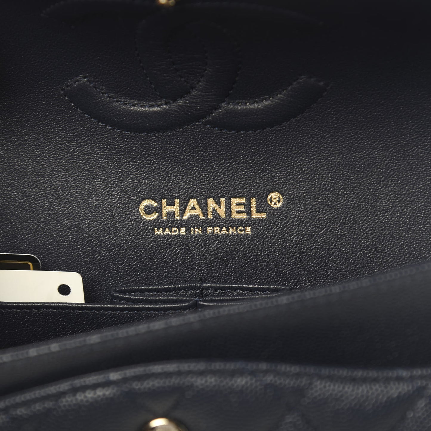 Caviar Quilted Medium Double Flap Navy