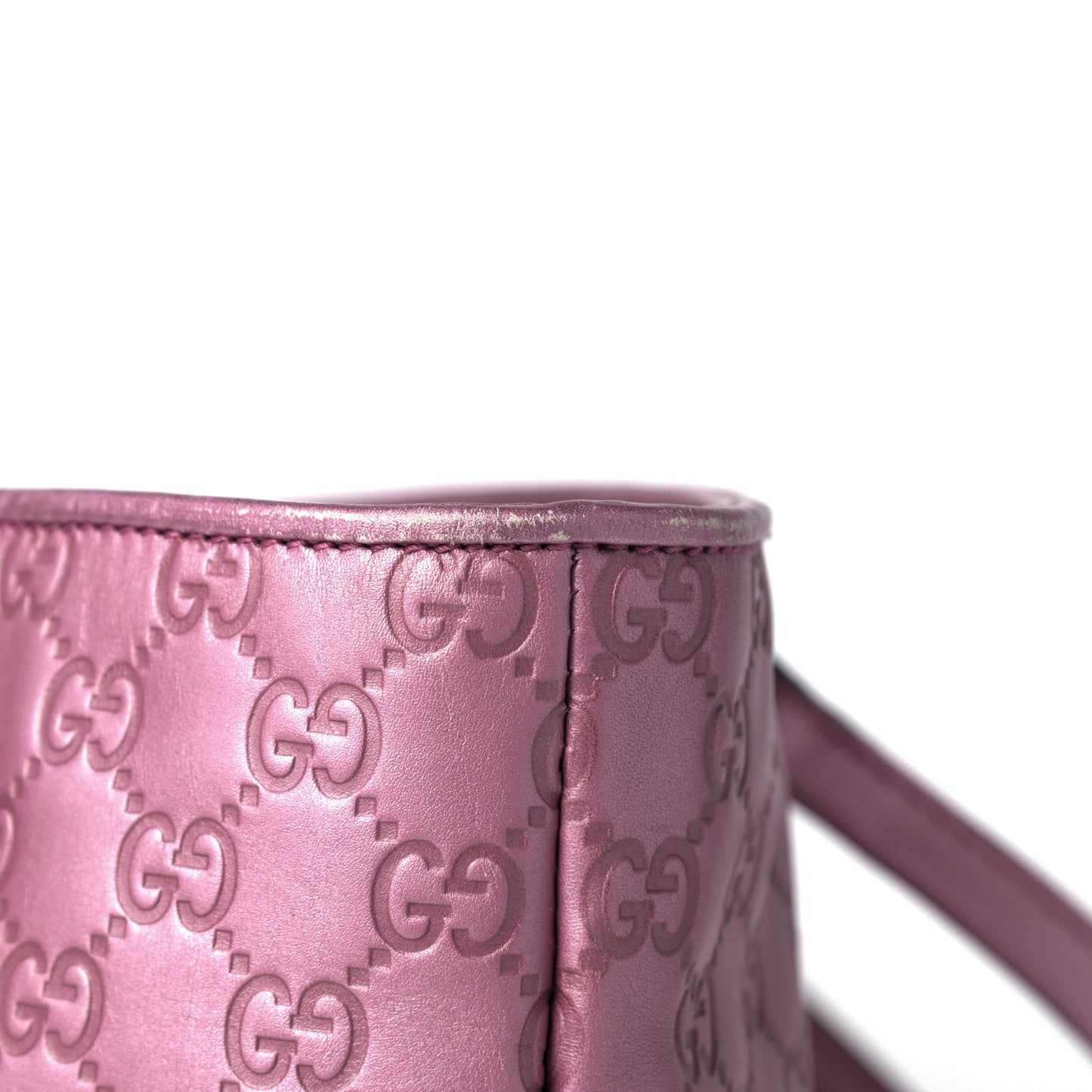 Metallic Soft Guccissima Large Heart Bit Charm Top Handle Tote Fresia Rose