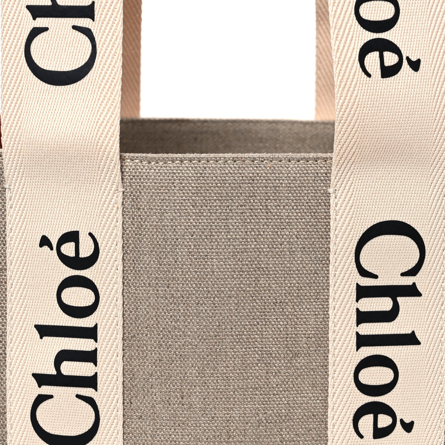 Chloe Cotton Calfskin Medium Woody Ribbon Tote White Brown 7 of 9
