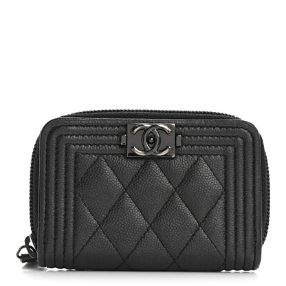 Chanel Caviar Quilted Boy Zip Around Coin Purse Wallet So Black 1 of 10
