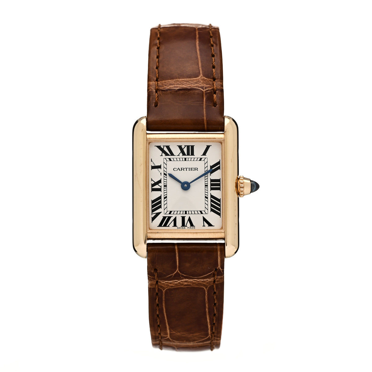 Cartier 18K Yellow Gold Alligator 22mm Tank Louis Quartz Watch Brown 1 of 5