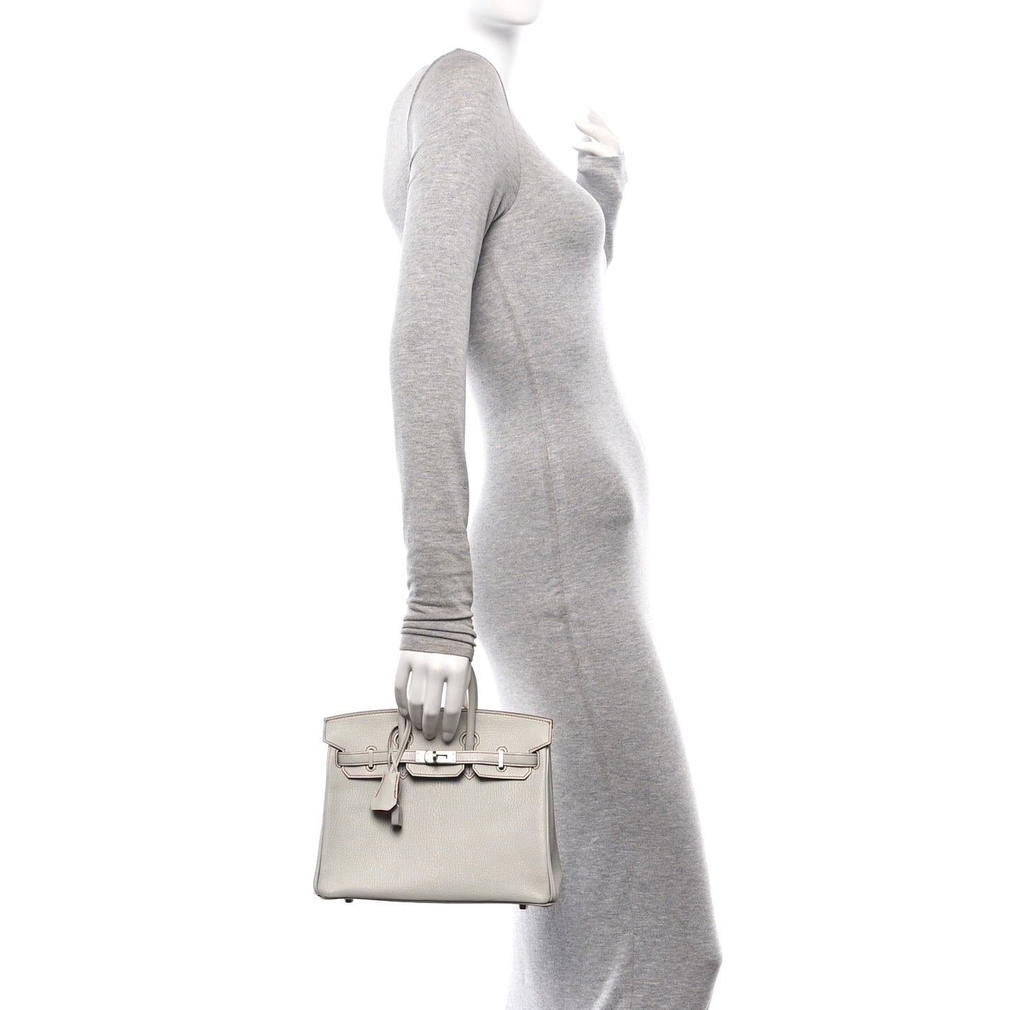 Chevre Mysore Horseshoe Birkin 25 Gris Perle Orange Poppy