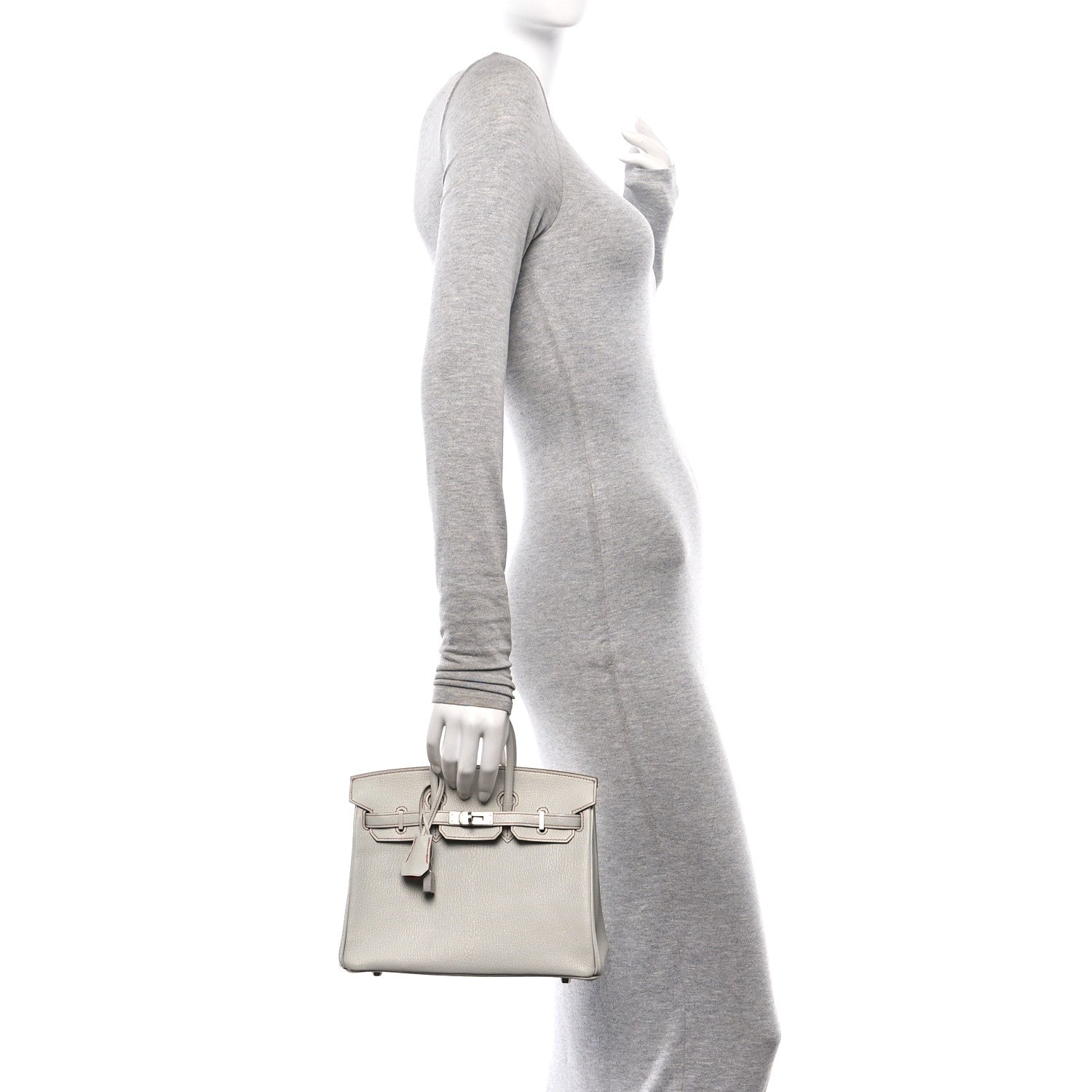 Hermes Chevre Mysore Horseshoe Birkin 25 Gris Perle Orange Poppy 2 of 12