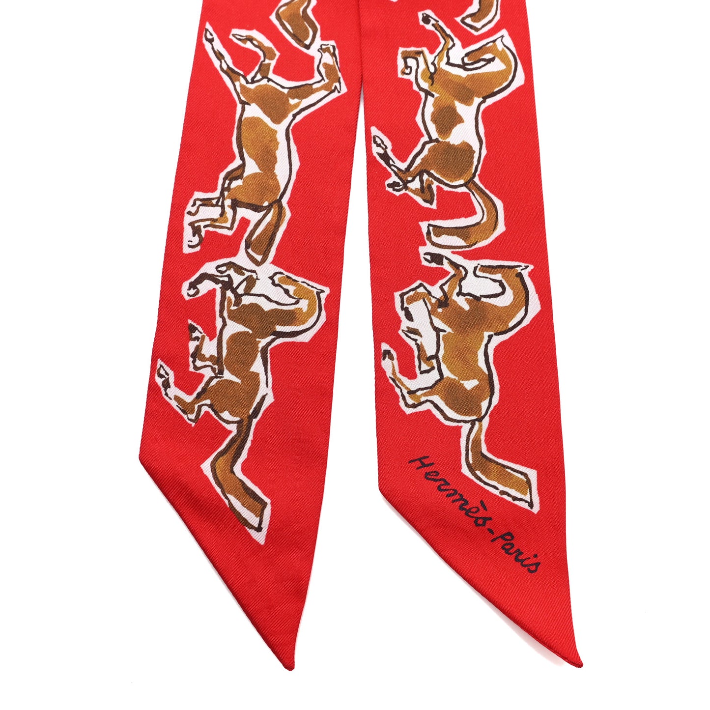 Silk Chevaux En Liberte Twilly Rouge Caramel White