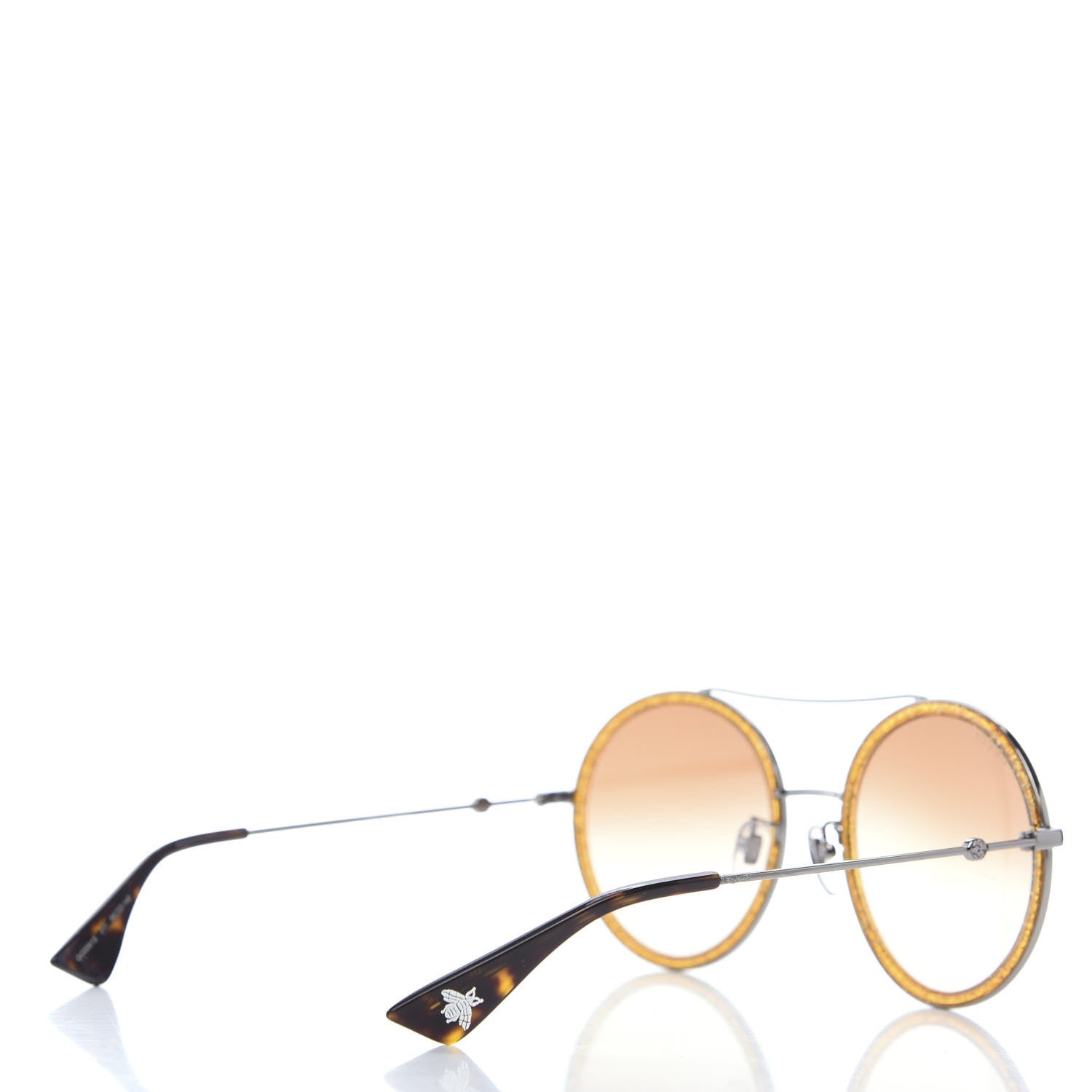 Gucci Round Frame Glitter Sunglasses GG0061S Yellow 3 of 6