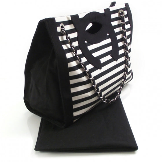 Chanel CC Striped Large Shopping Tote 3 of 12