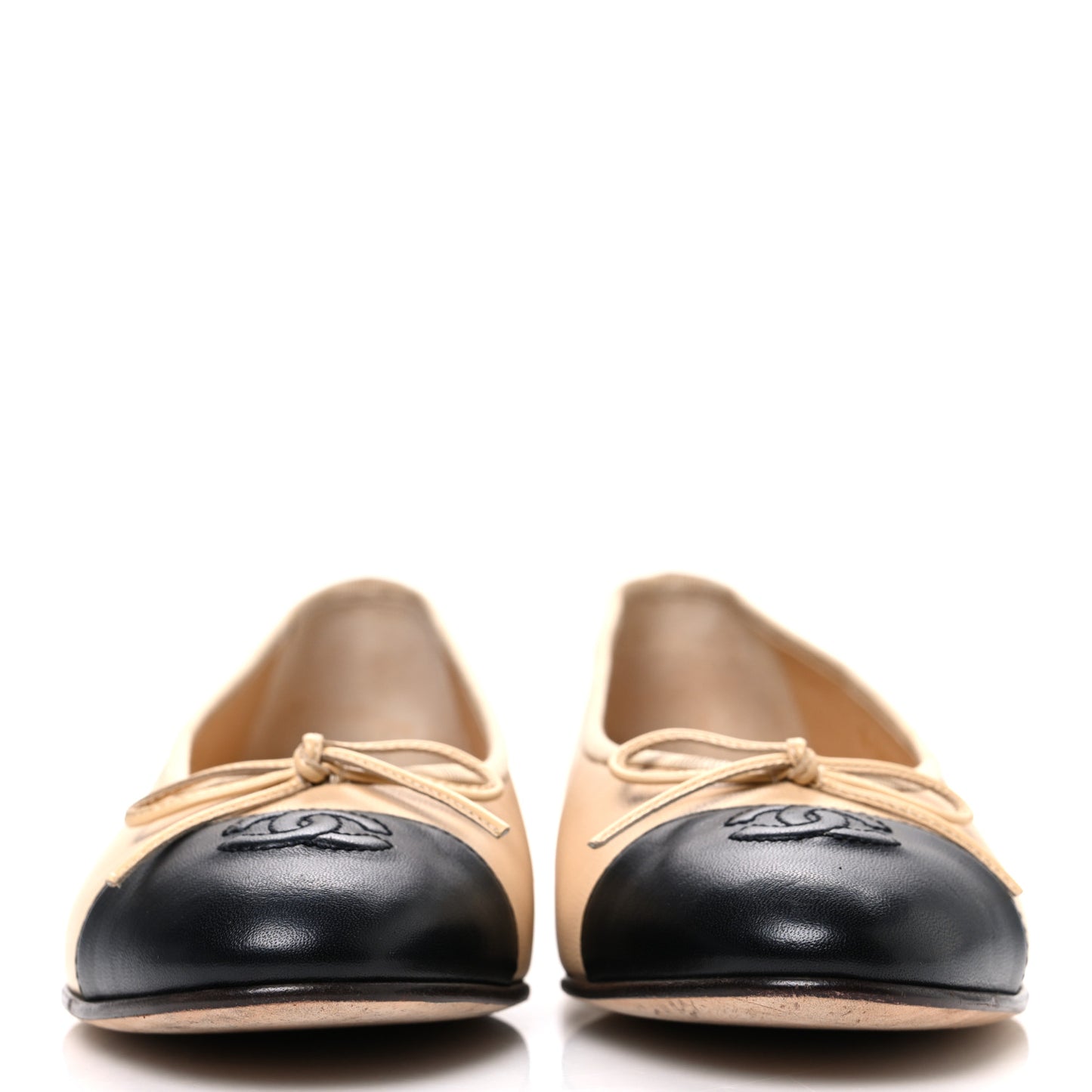 Lambskin Cap Toe CC Ballerina Flats 40.5 Beige Black