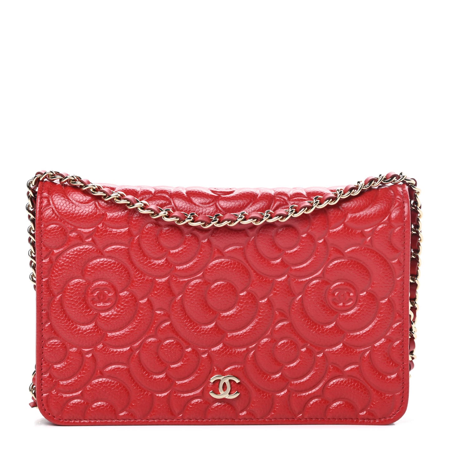 Caviar Camellia Embossed Wallet On Chain WOC Red