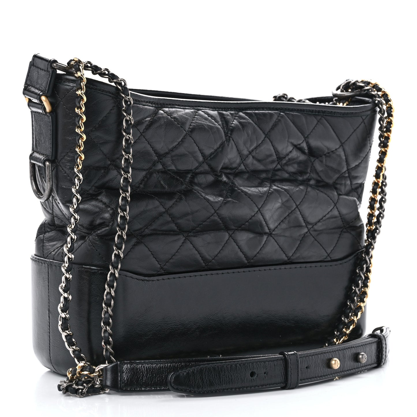 Aged Calfskin Quilted Medium Gabrielle Hobo Black