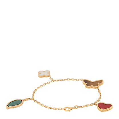 Van Cleef & Arpels 18K Yellow Gold Mother of Pearl Malachite Carnelian Tiger Eye 4 Motifs Lucky Alhambra Bracelet 2 of 3