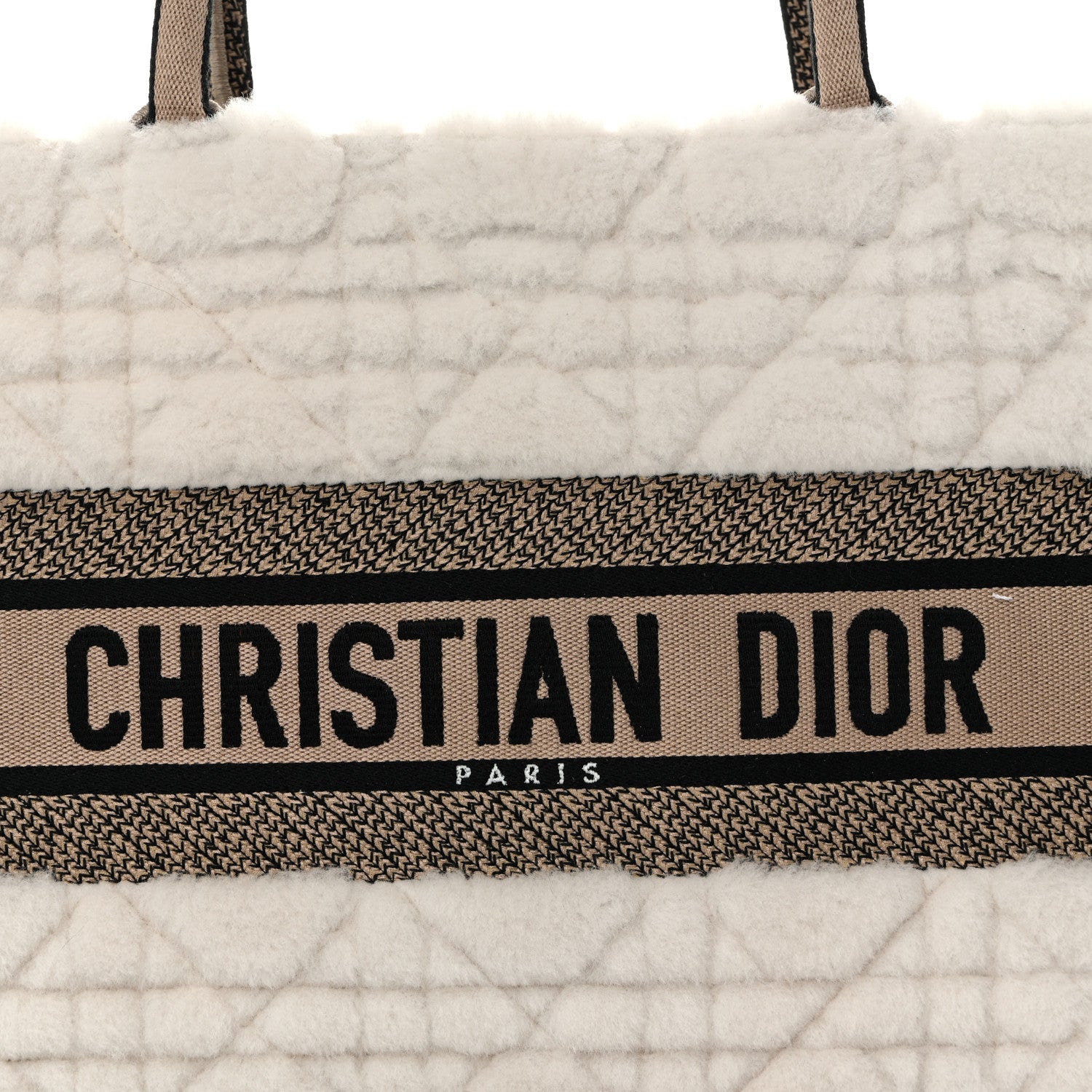 Christian Dior Shearling Cannage Medium Book Tote Ecru Black 8 of 11