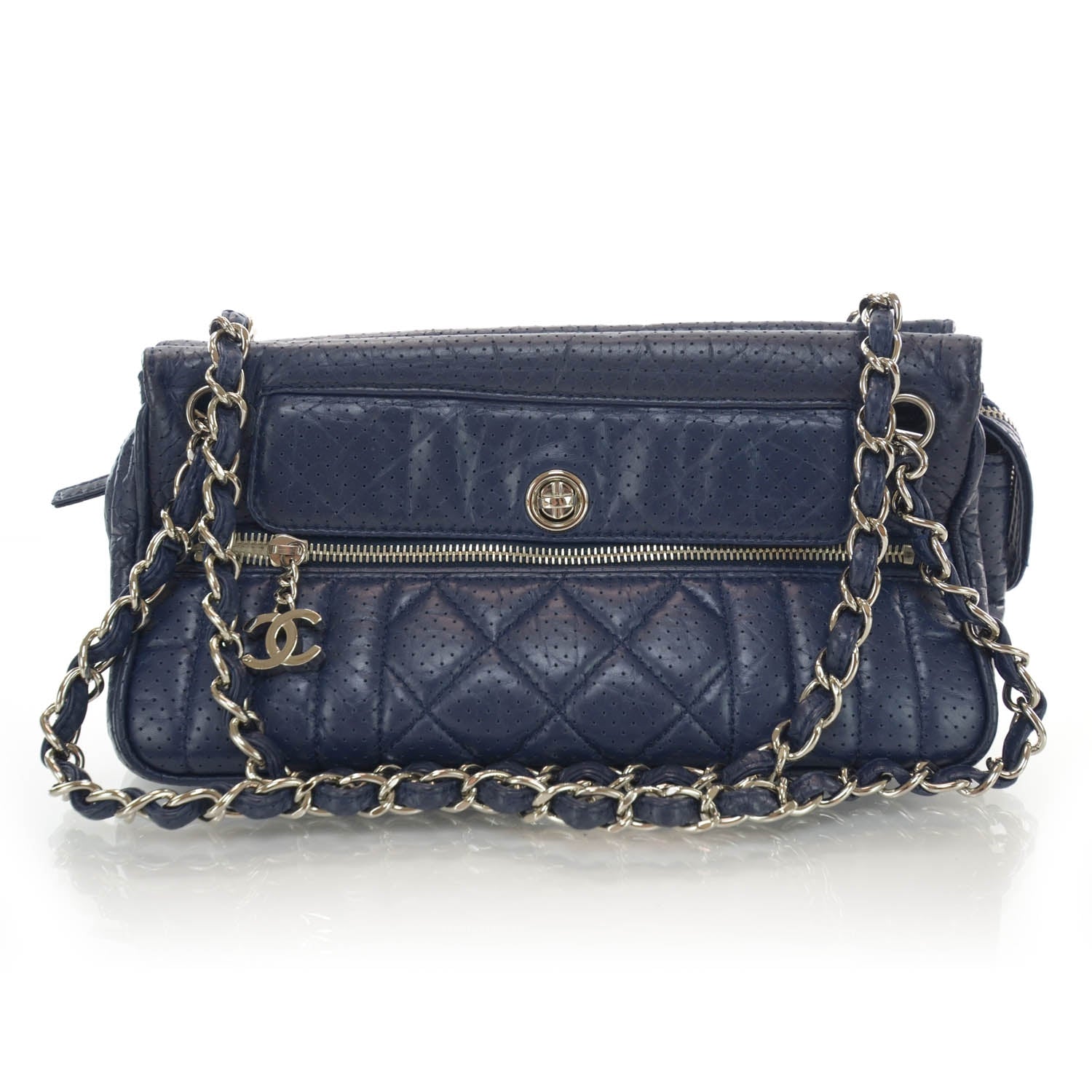 Chanel Calfskin Perforated 50's Satchel Marine Fonce 1 of 8