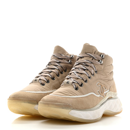 Chanel Fabric Suede Womens CC Sneakers 35.5 Beige 3 of 9