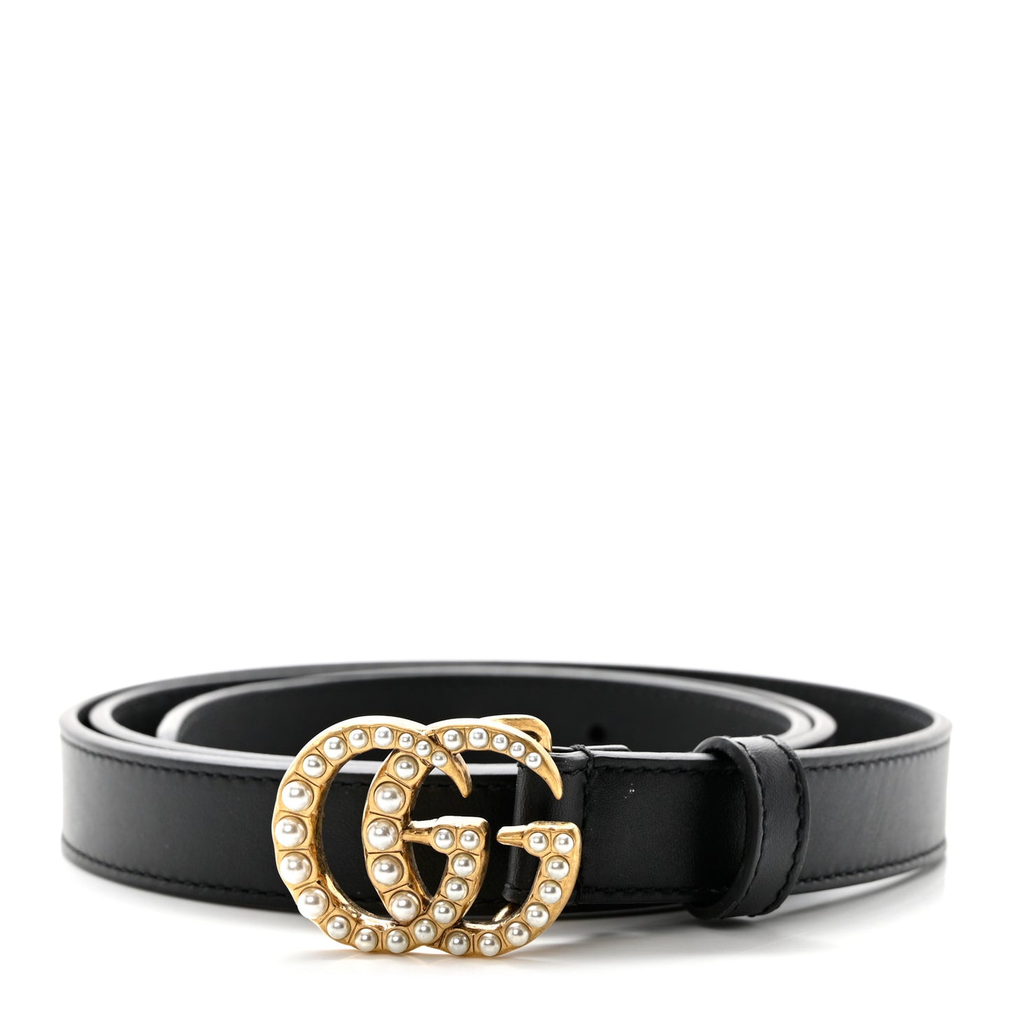 Calfskin Pearl Double G 20mm Belt 90 36 Black Cream