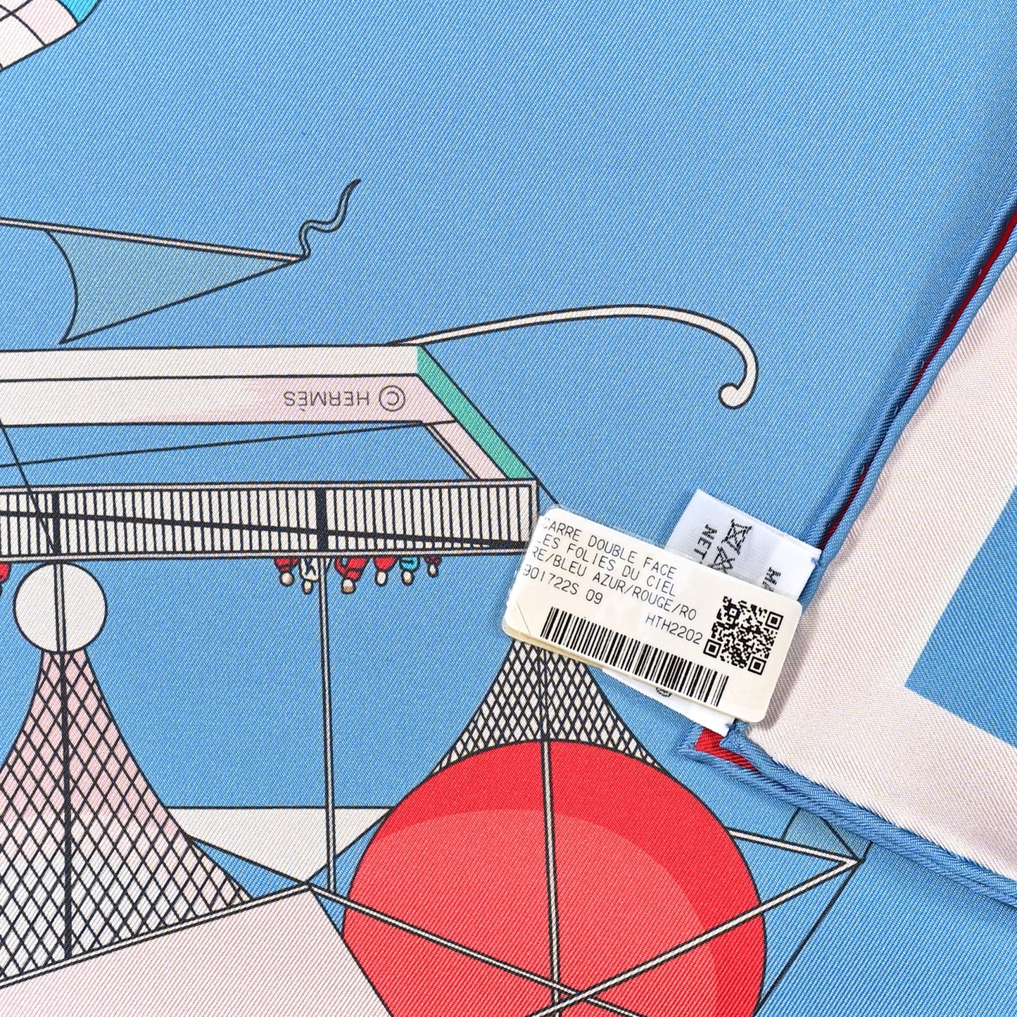 Silk Les Folies Du Ciel Double Face Scarf 90 Bleu Azur Rouge Rose