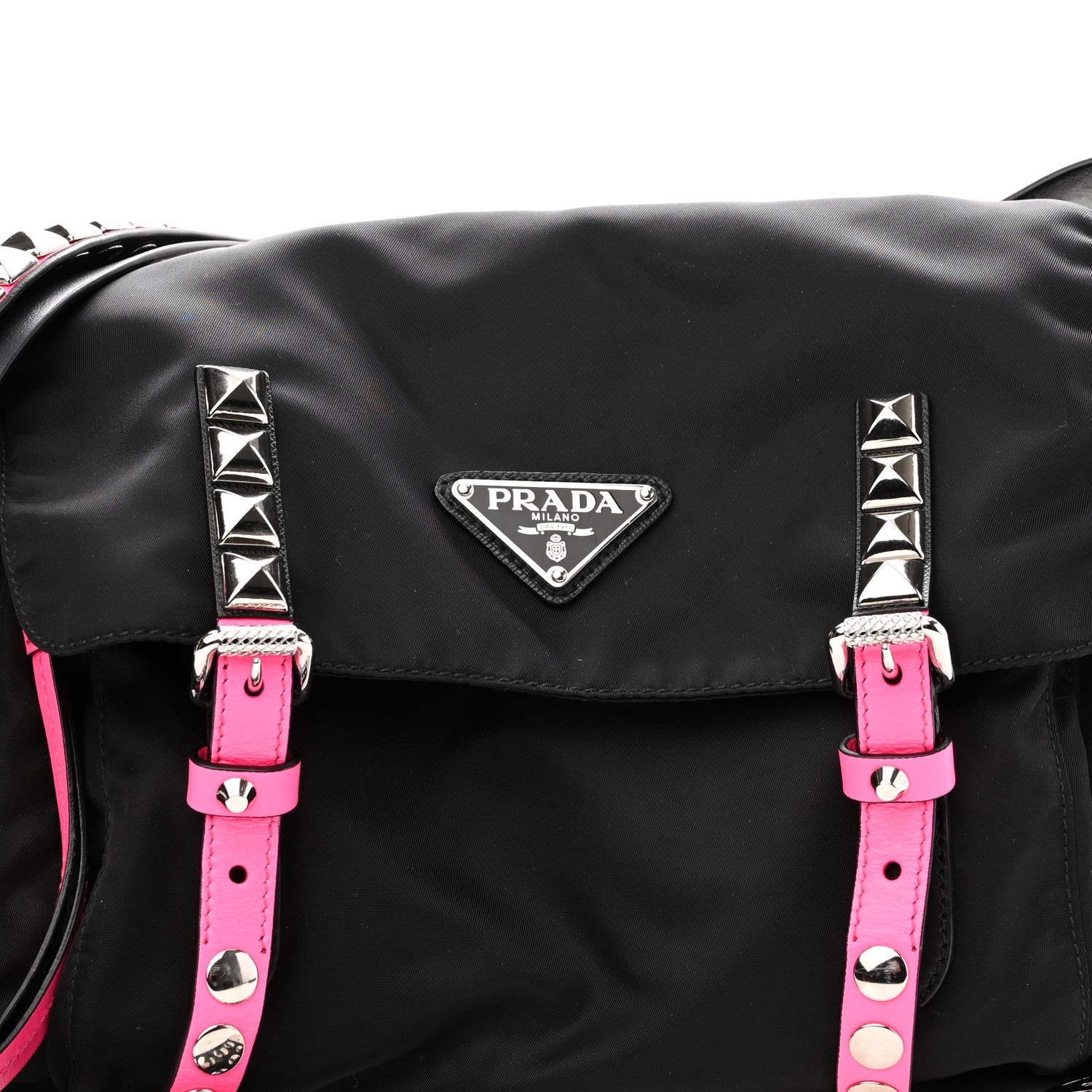 Prada Nylon New Vela Studded Messenger Bag Black Rosa Fluo 6 of 8