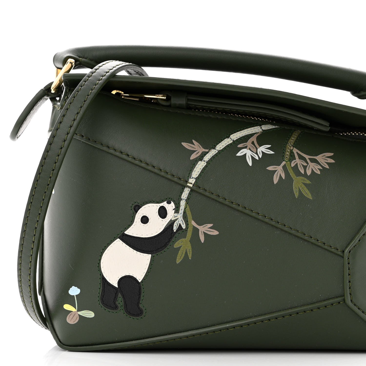 Loewe X SUNA FUJITA Satin Calfskin Mini Pandas Puzzle Edge Bag Bottle Green 7 of 10