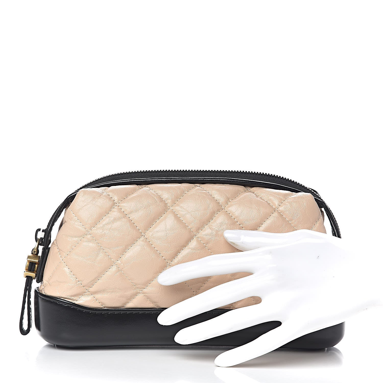Chanel Aged Calfskin Quilted Gabrielle Cosmetic Case Beige Black 2 of 7