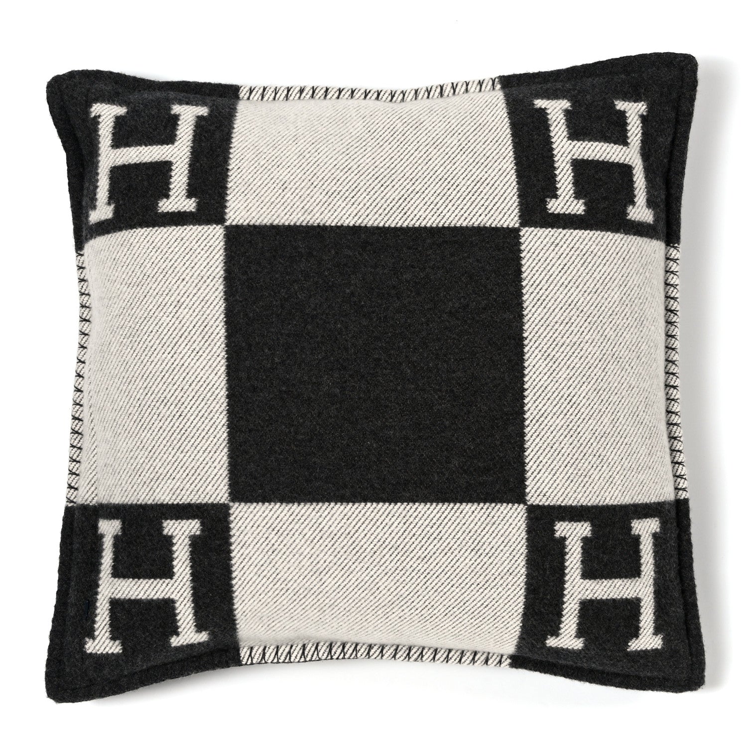 Hermes Wool Cashmere Avalon Pillow PM Ecru Gris Fonce 2 of 3