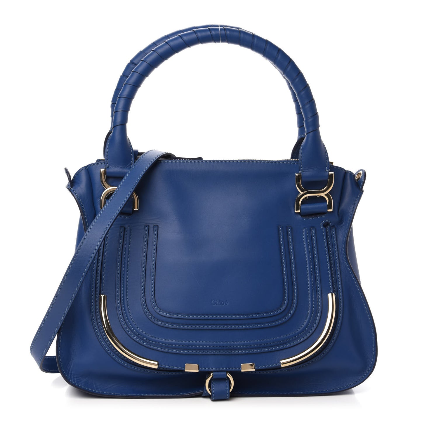 Smooth Calfskin Medium Marcie Metal Bar Trim Satchel Sea Water
