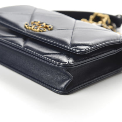 Chanel Lambskin Quilted 19 Wallet On Chain WOC Navy Blue 7 of 11