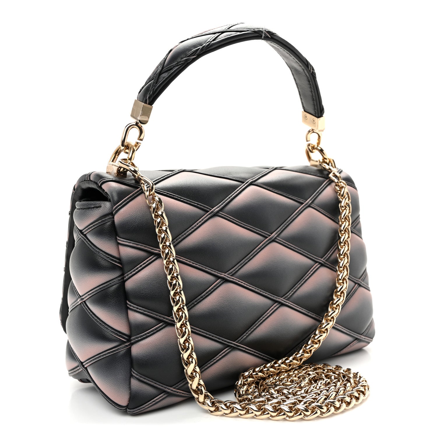 Louis Vuitton Lambskin Malletage Top Handle GO-14 MM Black Pink 7 of 21